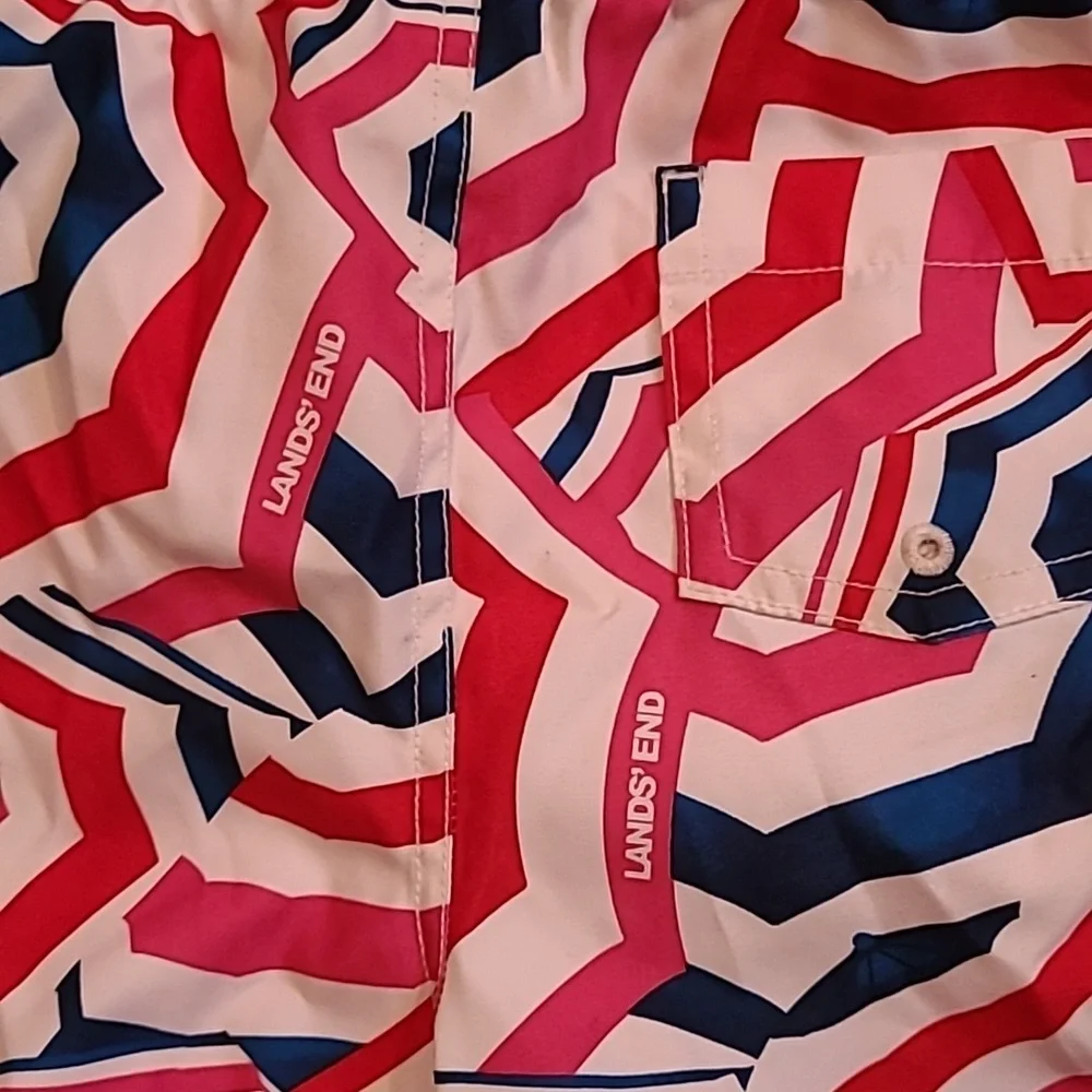 Lands End Boys Large 10/12 Colorful Swim Trunks Shorts Lot Of 3 Beach Pool Vacay